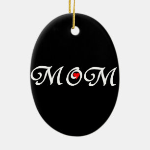 Mamma med rött hjärta julgransprydnad keramik