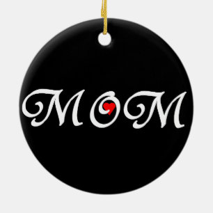 Mamma med rött hjärta julgransprydnad keramik
