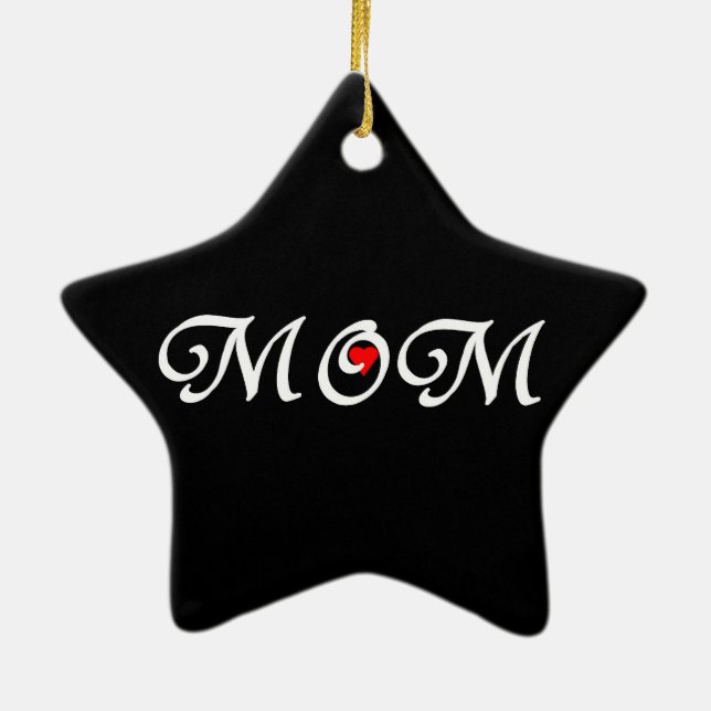 Mamma med rött hjärta julgransprydnad keramik (Baksidan)