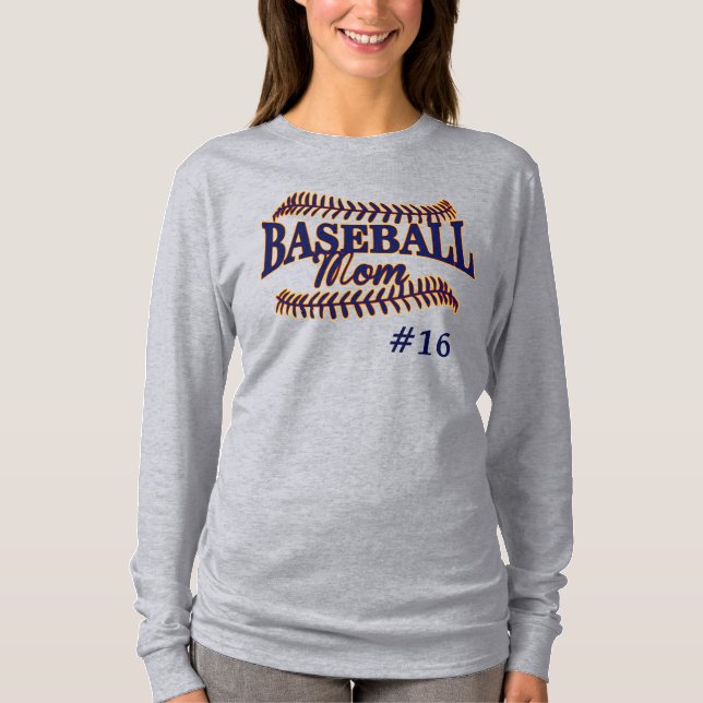 Mamma med spelarnummer i Blue Baseball T Shirt (Framsida)