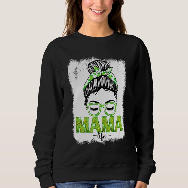 Mamma Messy Bun Funny St patrick's day Irish Lucki T Shirt (Framsida)