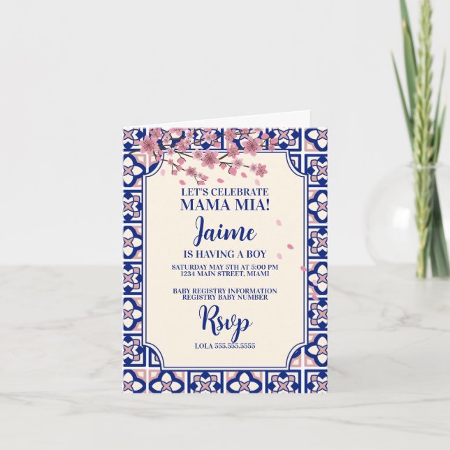 Mamma Mia Baby Shower Körsbärsblommor Inbjudan (Framsida)