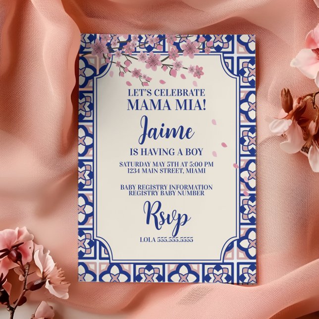 Mamma Mia Baby Shower Körsbärsblommor Inbjudningar (Skapare uppladdad)