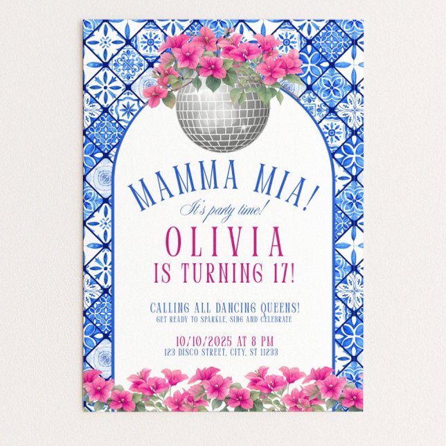 Mamma Mia Birthday Invitation Editable Disco Danci Inbjudningar (Skapare uppladdad)