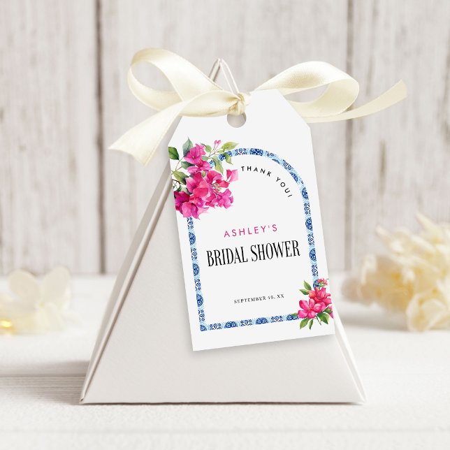 Mamma Mia Blommigt Blue Tiles Arch Möhippa Presentetikett (Skapare uppladdad)