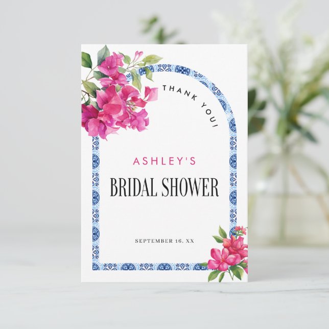 Mamma Mia Blommigt Blue Tiles Arch Möhippa Tack Kort (Stående Fram)