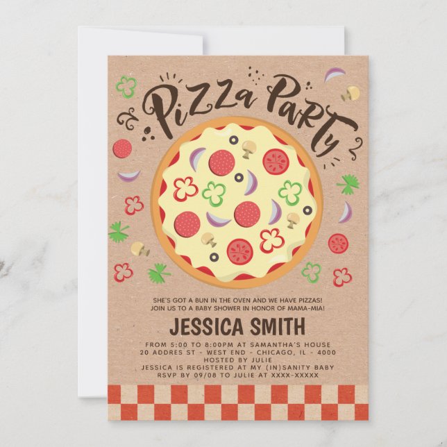 Mamma Mia Faux Kraft Pizza Party Baby Shower Inbjudningar (Framsida)