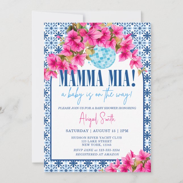 Mamma Mia Hon skaffar barn Baby Shower Inbjudningar (Framsida)