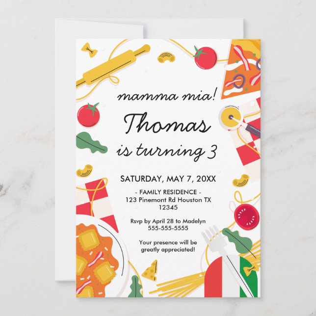 mamma mia! Italian Birthday Party Invitation Inbjudningar (Framsida)