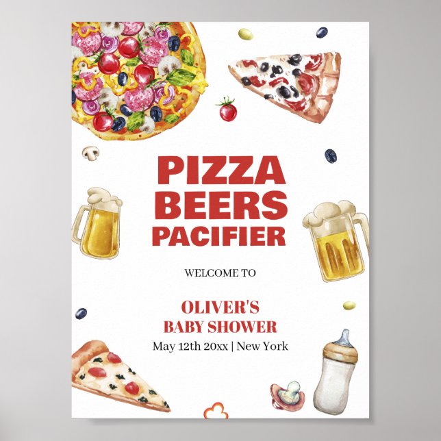 Mamma Mia Pizza Beer Nappar Baby Shower Välkommen Poster (Framsidan)