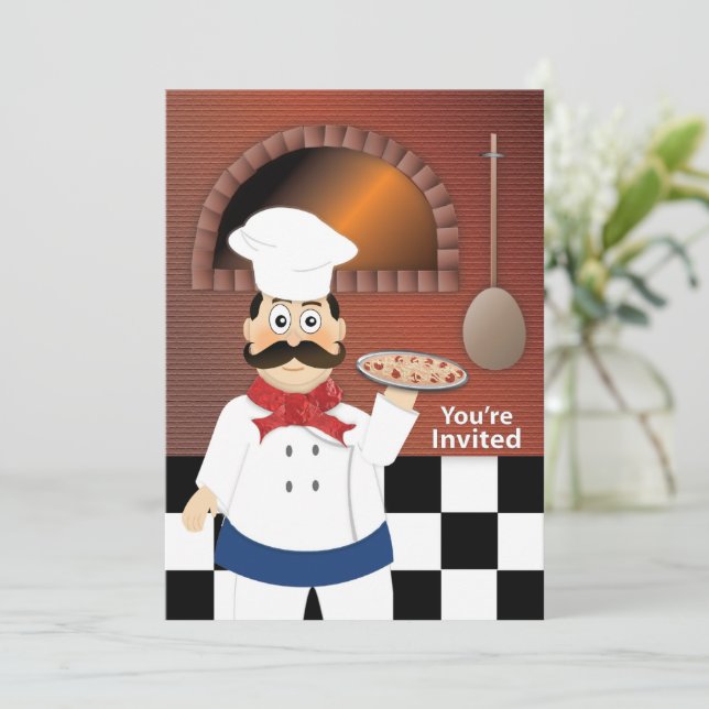 Mamma Mia Pizza Fest Chef Skapar Pizza Inbjudningar (Stående Fram)