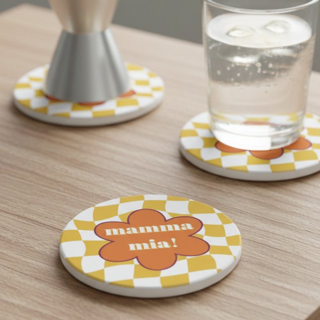 Mamma Mia Retro Groovy Dopamine Kitchen Decor Underlägg (70s aesthetic mamma mia coaster by Darling & May)