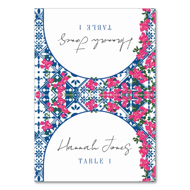 Mamma Mia Santorini Grekiska rosa Blue Place Cards Bordsnummer (Framsidan)