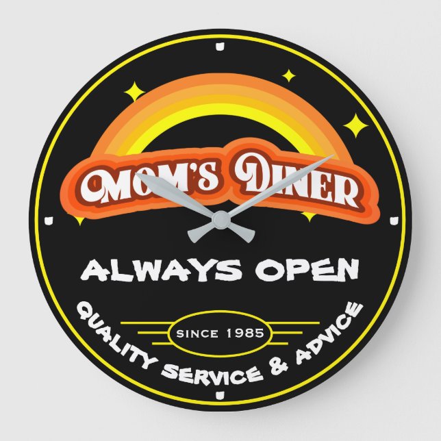 Mamma Middag Always Open Retro Rainbow Black Stor Klocka (Framsida)