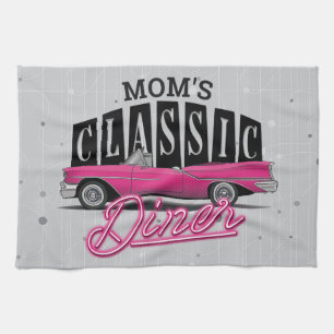Mamma Middag Custom Name Faux Neon 50's Classic Ca Kökshandduk