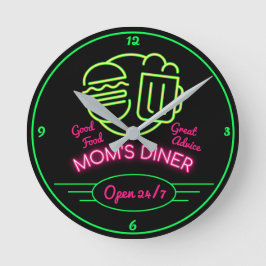 Mamma Middag Open 24/7 Retro Fifties Neon Effect Rund Klocka