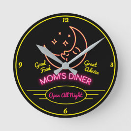 Mamma Middag Open All Nght Retro 50's Neon Effect Rund Klocka