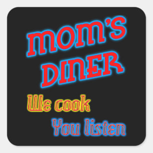 Mamma Middag we Cook You Lyssna Funny Neon Fyrkantigt Klistermärke