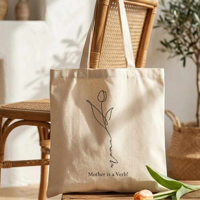 Mamma | Minimal Chic Script och blommig handväskor Tygkasse (Skapare uppladdad)
