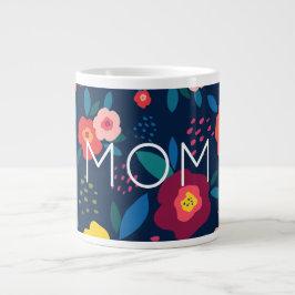 Mamma Modern Blommigt Blue och korallkaffe Jumbo Mugg