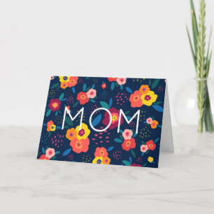 Mamma Modern Blommigt i blå och koral Kort