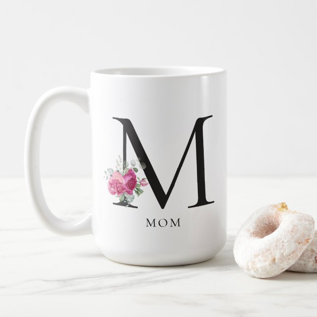 Mamma Modern Blommigt Monogram Kaffemugg (Med munk)