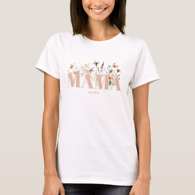 Mamma Modern Boho Wildblomma Mors dag T Shirt (Framsida)