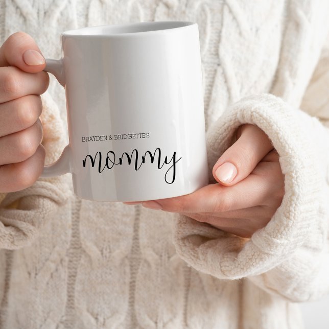 Mamma Modern Chic-skript Kids Namn Mors dag Kaffemugg (Cute Minimal Kids Names Mommy Mug for Mother's Day, Birthday Gift for Mom or New Mom Gift)