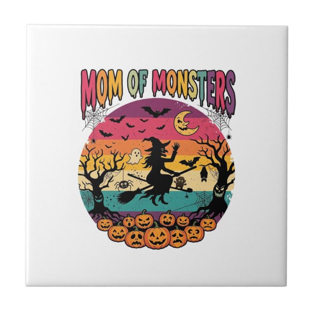 Mamma monster Halloween häxa pumpor fladdermöss_1 Kakelplatta (Framsidan)