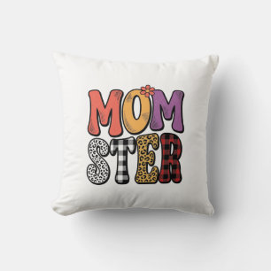Mamma Monster Vintage Mamma Leopard Rutig Typograf Kudde
