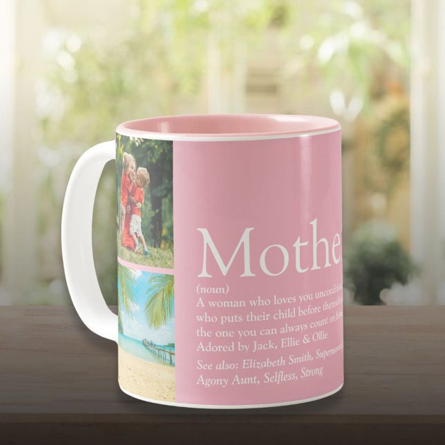 Mamma Mor Definition 4 Fotokollage Rosa Två-Tonad Mugg (Mom Mother Definition 4 Photo Collage Pink Two-Tone Coffee Mug)
