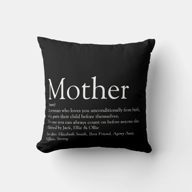 Mamma Mor Definition Modern Svart och Vitt Kudde (Framsida)