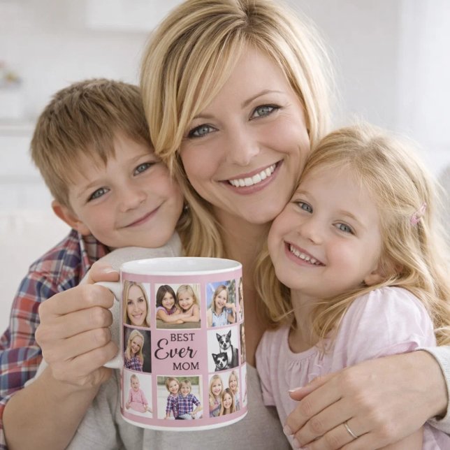 Mamma mor fotokollage dammig rosarosa kaffemugg (Skapare uppladdad)