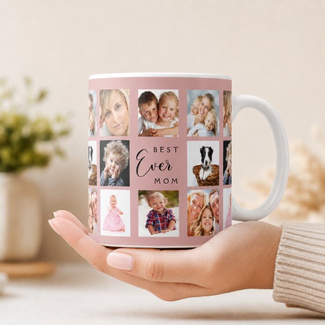 Mamma mor fotokollage dammig rosarosa kaffemugg (Skapare uppladdad)