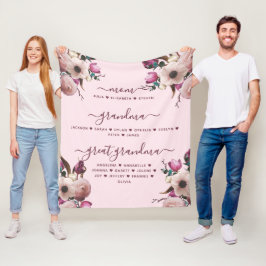 Mamma Mormor & Gammelmormor med namn Blommig Fleecefilt