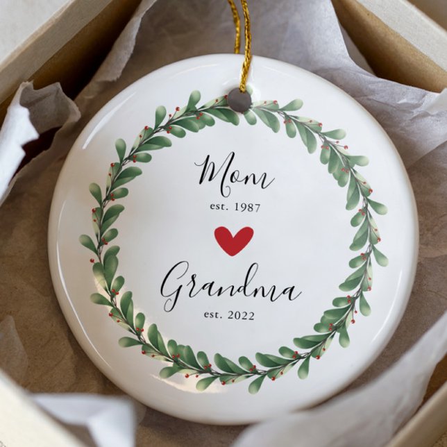 Mamma | Mormor Year Est. Keramisk prydnadsföremål Julgransprydnad Keramik (Skapare uppladdad)