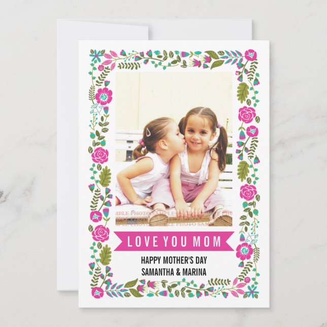 Mamma, Mors dag akvarium, blommigt av shock rosa,  Kort (Framsida)