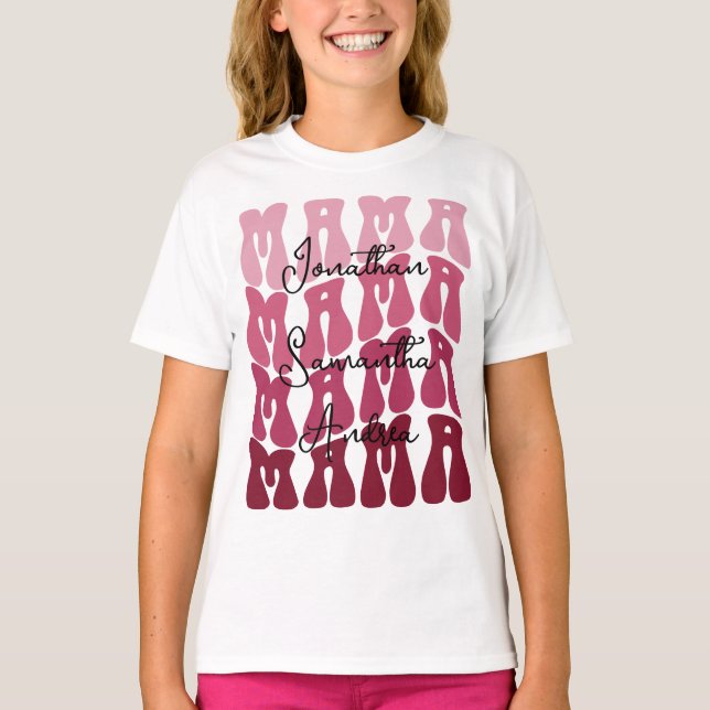 Mamma Mors dag Anpassade Barn Namn Groovy Retro T Shirt (Framsida)