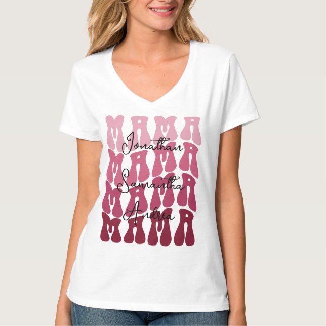 Mamma Mors dag Anpassade Barns Namn Groovy Retro T Shirt (Framsida)
