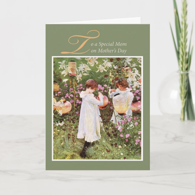 Mamma, Mors dag, flickor i Blomsterträdgård, Vinta Kort (Framsida)