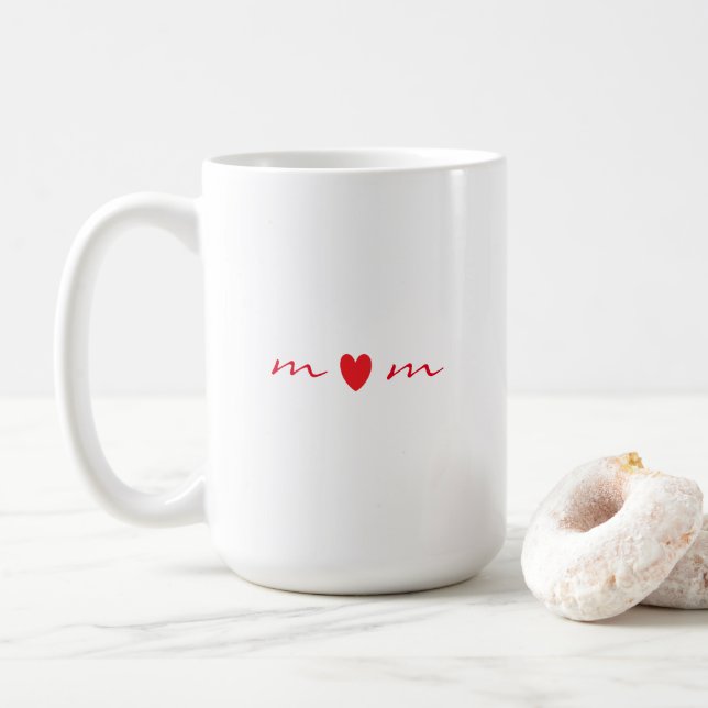Mamma Mors dag ger Cute Red Heart White Classage Kaffemugg (Med munk)
