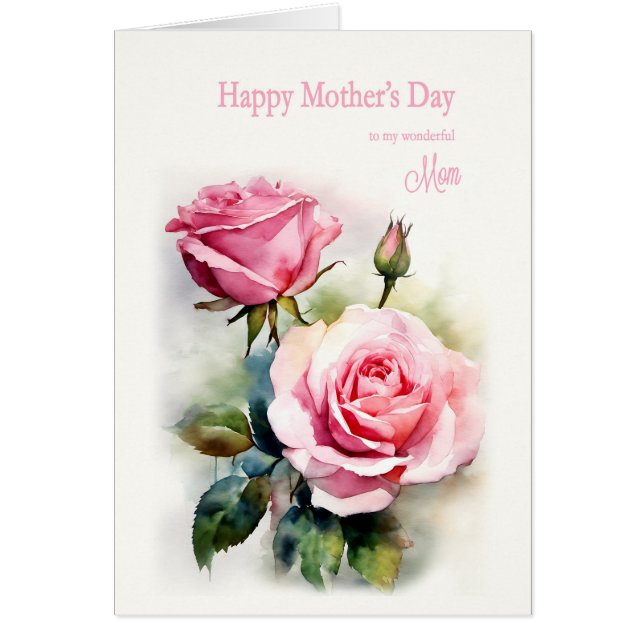 Mamma Mors dag Ro, målad vattenfärg Hälsningskort (Framsidan)