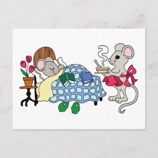 Mamma Mouse Caring for Sjuck Child Vykort