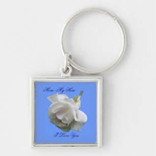 Mamma My Hero I Kärlek You Vit ros Keychain Fyrkantig Silverfärgad Nyckelring