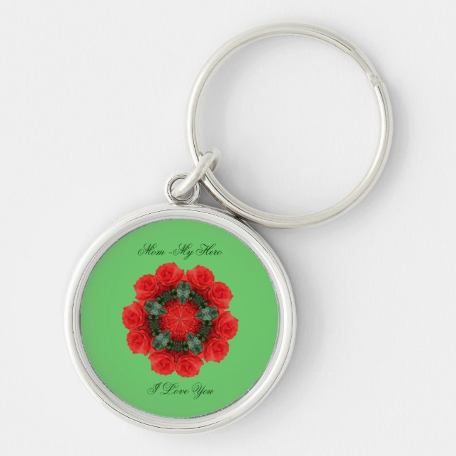 Mamma My Hero Kärlek Du Ro Kaleidoscope-nyckelkedj Rund Silverfärgad Nyckelring (Framsidan)