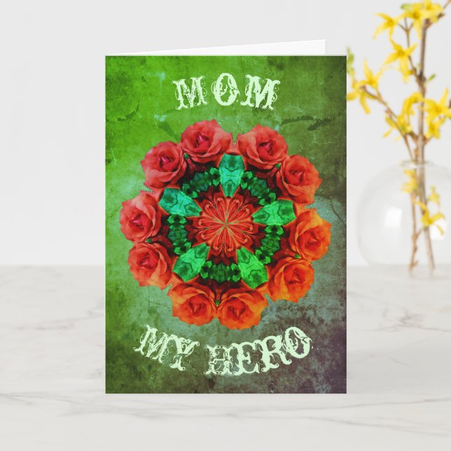 Mamma My Hero Ro Art Birthday Card Kort (Gul blomma)
