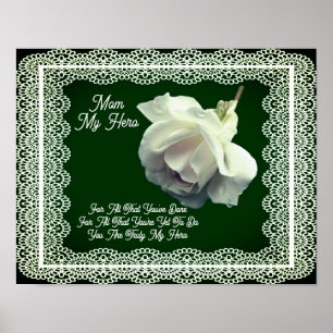 Mamma My Hero Vit ros Flower Personlig Poster