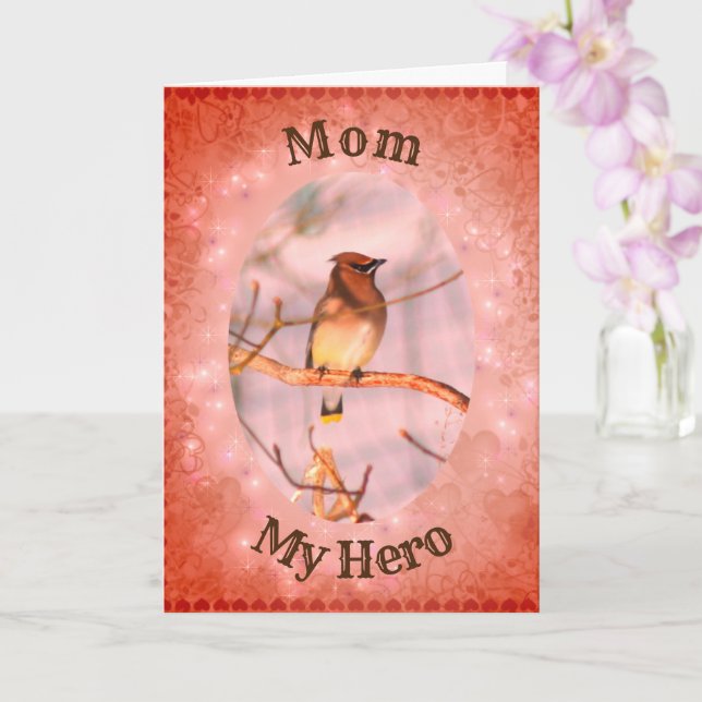 Mamma My Hero Waxwing Birthday Card Kort (Orkide)