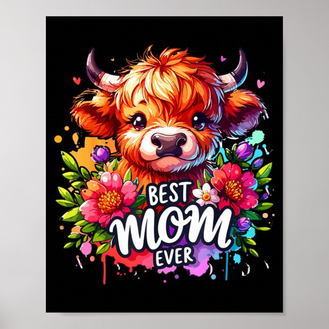 Mamma någonsin höglands ko blomster mors dag  poster (Framsidan)