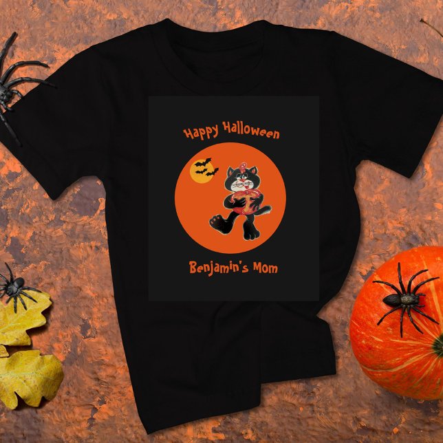 Mamma Namn Halloween Cute Black Cat Måne Fladdermu T Shirt (Skapare uppladdad)